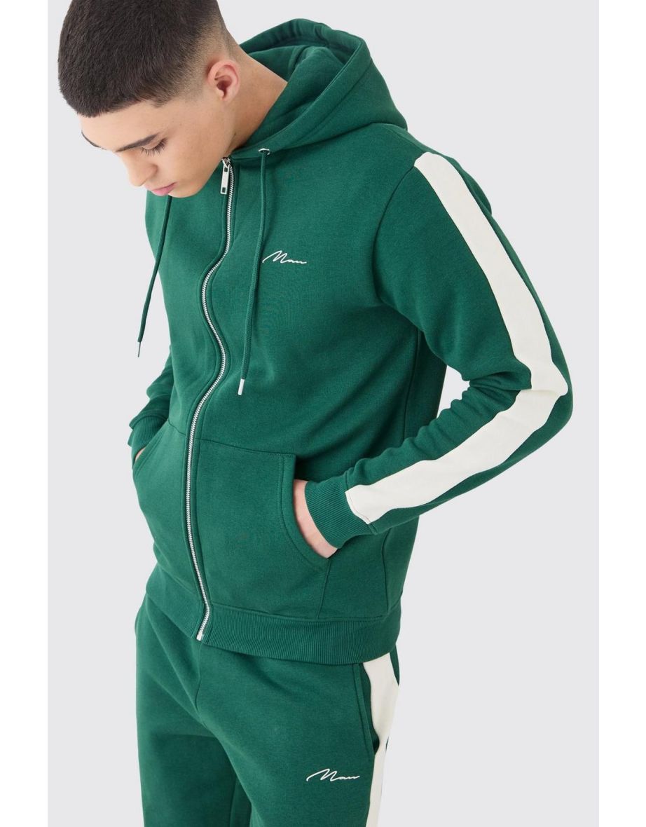 Man Signature Slim Zip Through Colour Block Short Tracksuit - forest - 2