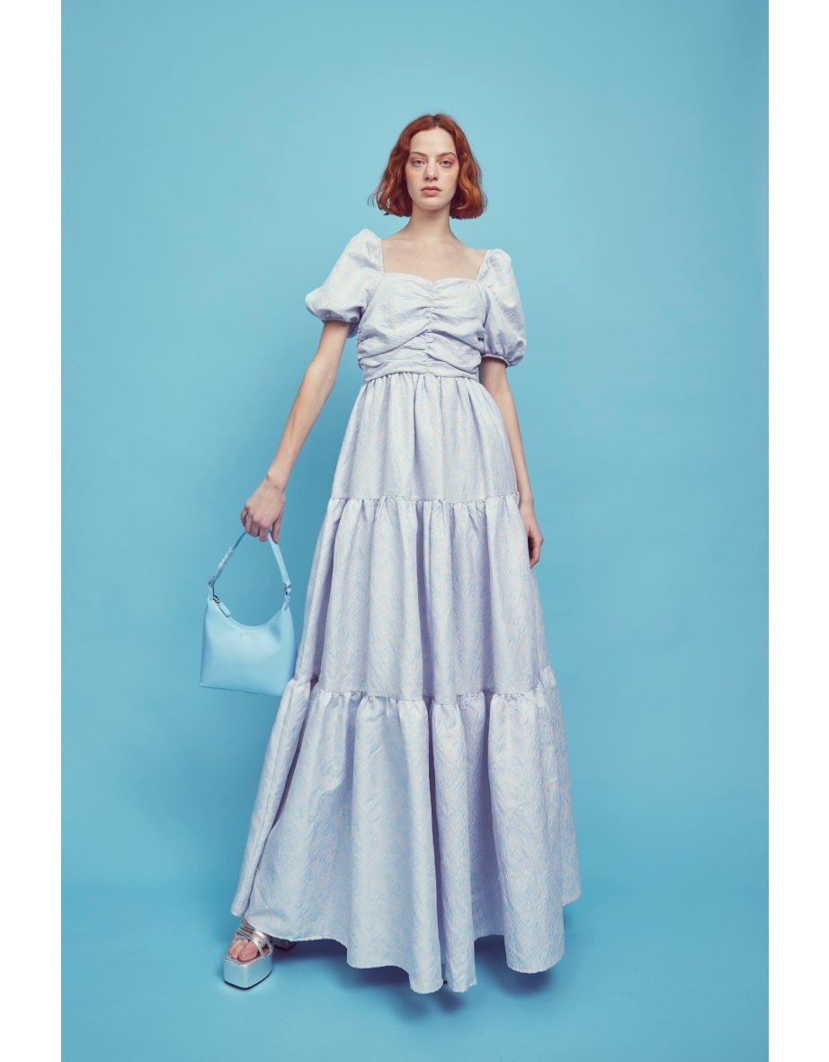 Zara Ruched Bodice Maxi Dress - Blue Daisies - 10