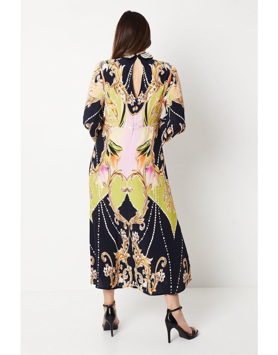 Pearl Collar Keyhole Empire Seam Dress - 3