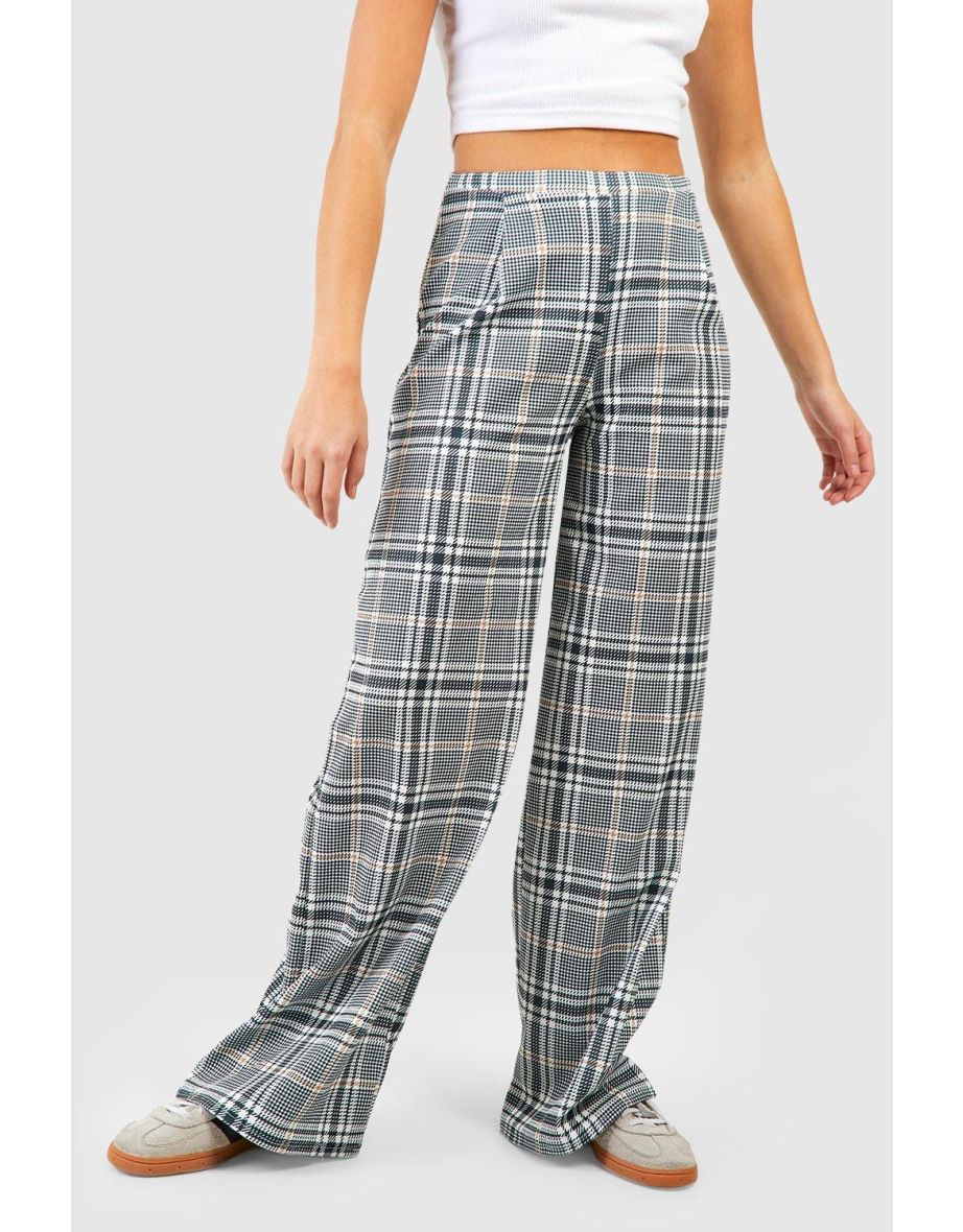 Basic Jersey Crepe Tonal Check Wide Leg Trousers - camel - 3