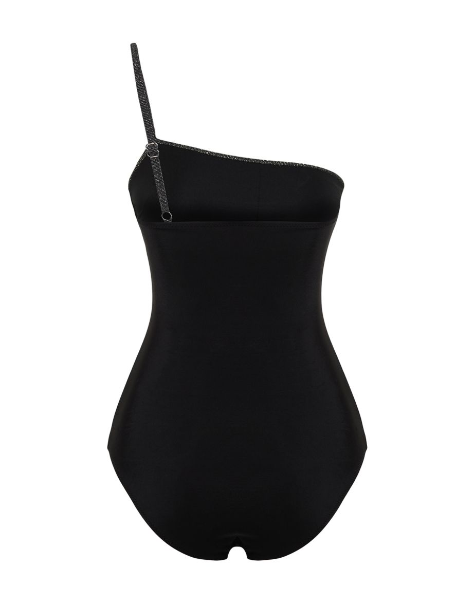 Black One-Shoulder Tape Swimsuit