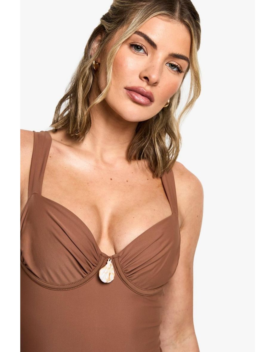 Shell Trim Tie Front Underwire Swimsuit - 2
