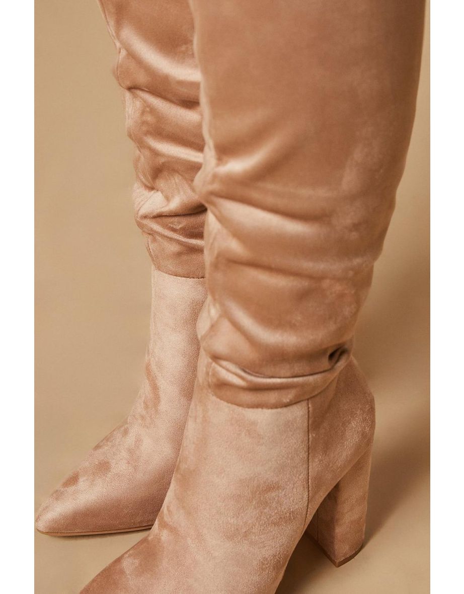 Kenia Faux Suede High Block Heel Pointed Knee Boot - 3