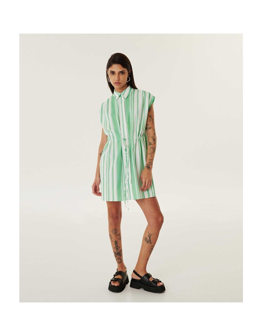 Line pattern shirt dress