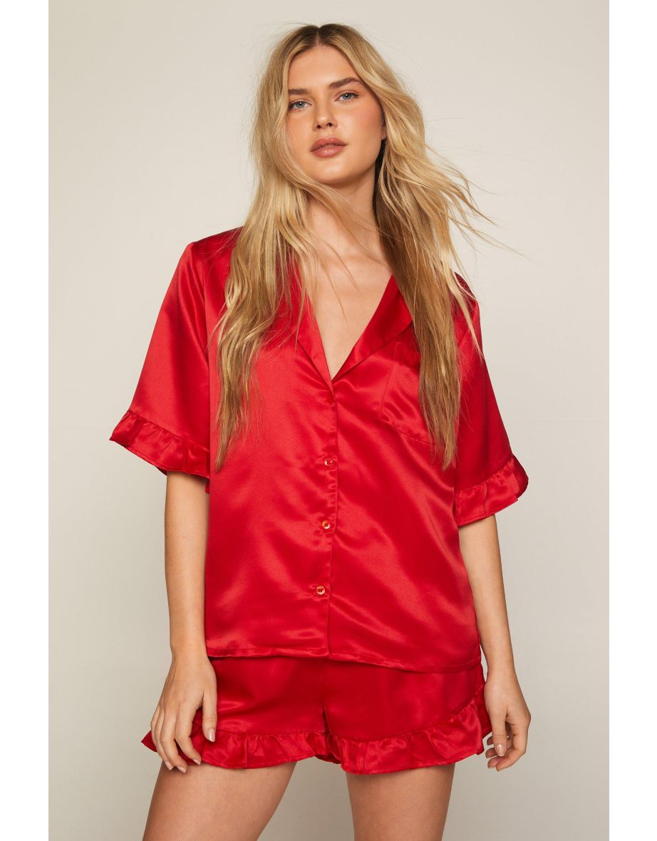 Satin Ruffle Shorts Pyjama Set