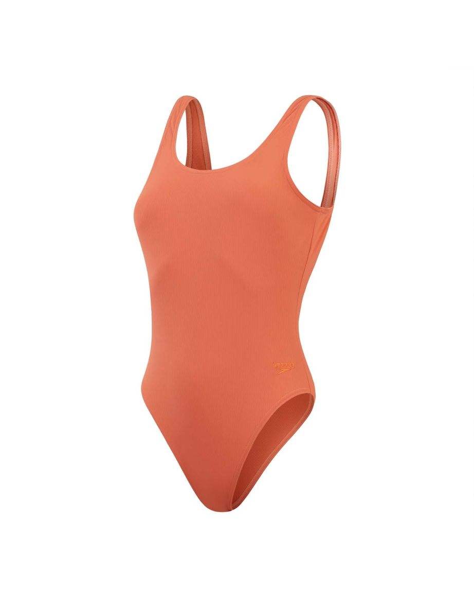 Women's Speedo Textured Deep U-Back Swimsuit in Orange