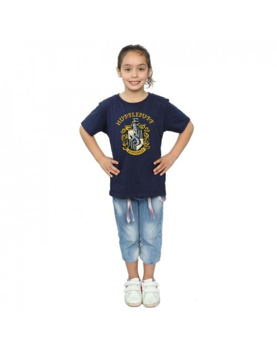 Harry Potter Girls Hufflepuff Cotton T-Shirt - Navy Blue - 3