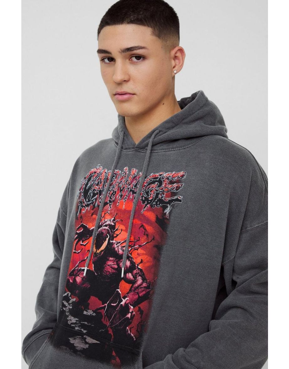 Oversized Marvel Carnage Wash License Print Hoodie - 2