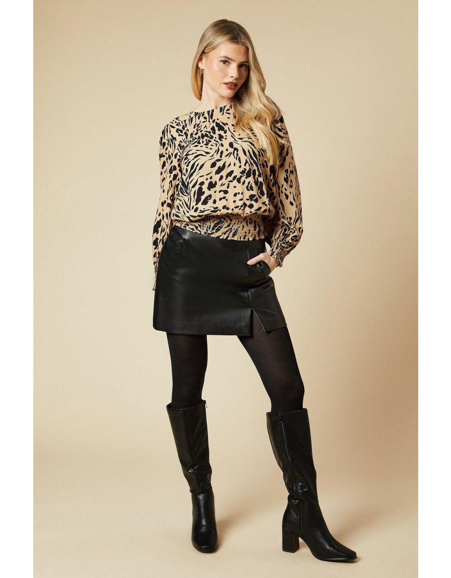 Neutral Animal Shirred Hem Top