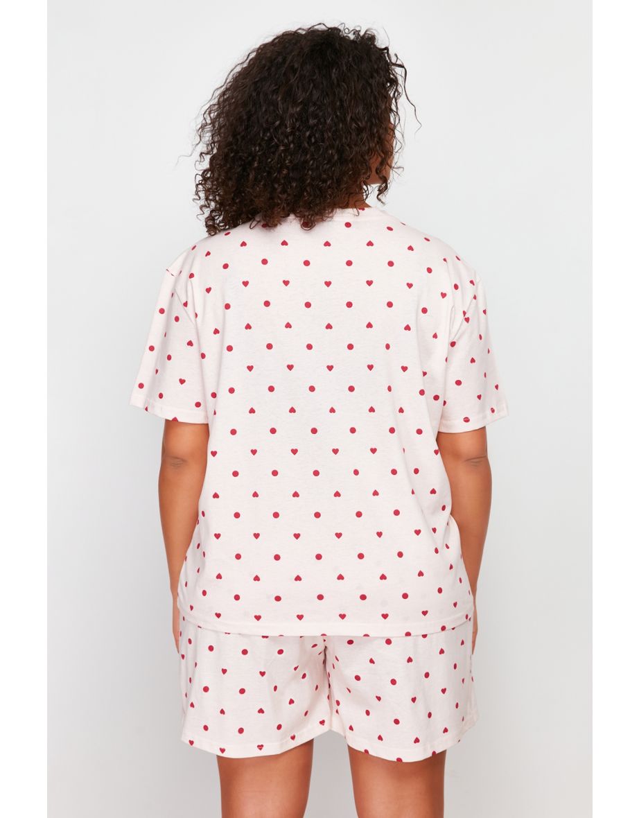 Light Pink Heart Pattern Knitted Pajamas Set - 7