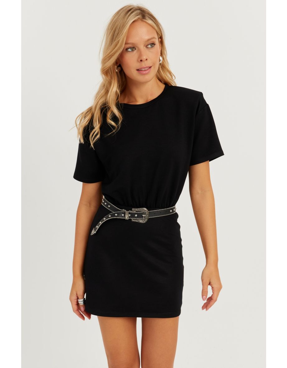 Women's Black Waistband Mini Dress