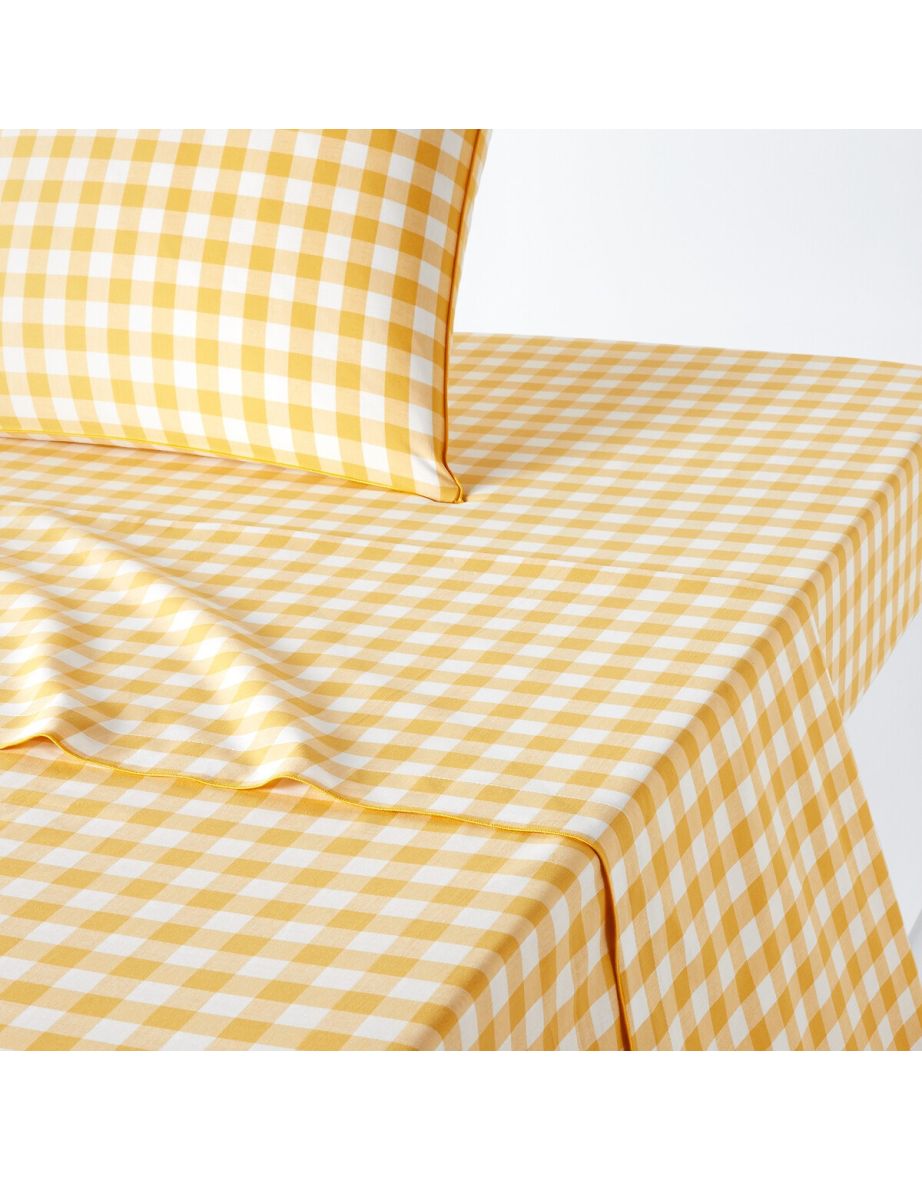Veldi Yellow Gingham Check 100% Cotton Flat Sheet