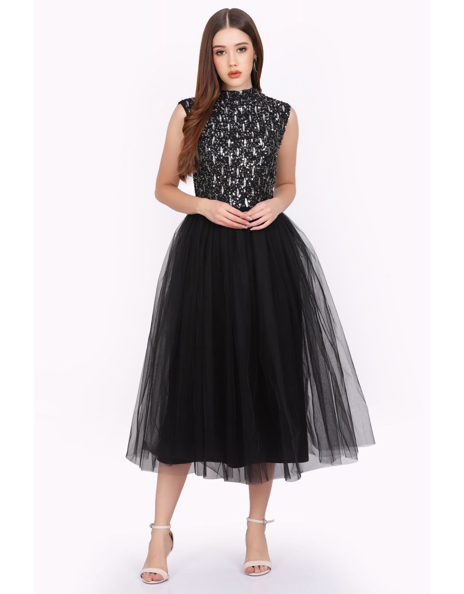 Nanta Black Embellished Midaxi Dress