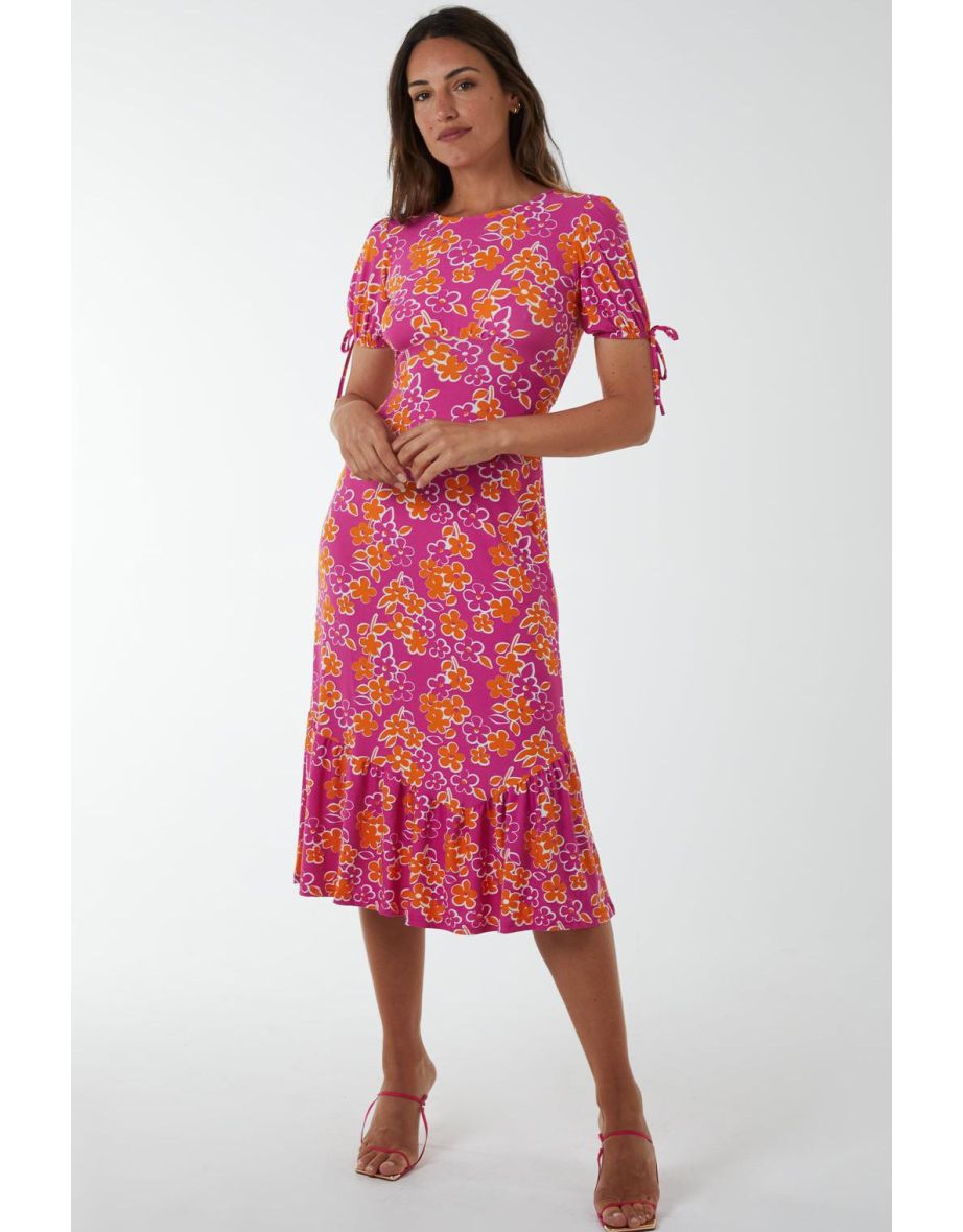 Crew Neck Midi Dress With Scrunchie Back Detail