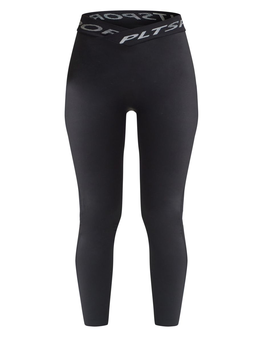 PRETTYLITTLETHING Black Tape Cross Waist Band Sculpt Leggings - 4
