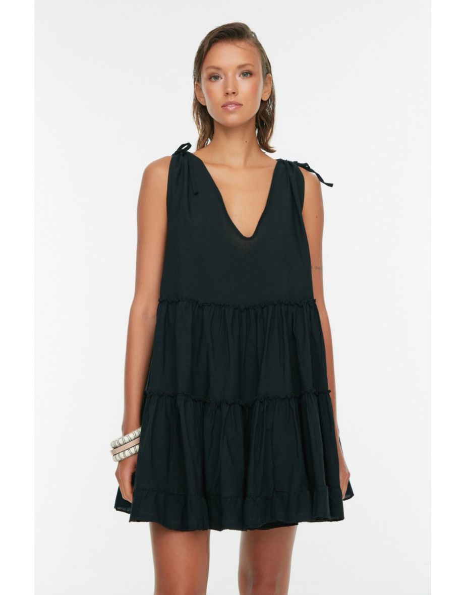 Black Oversize Voile Beach Dress - 4