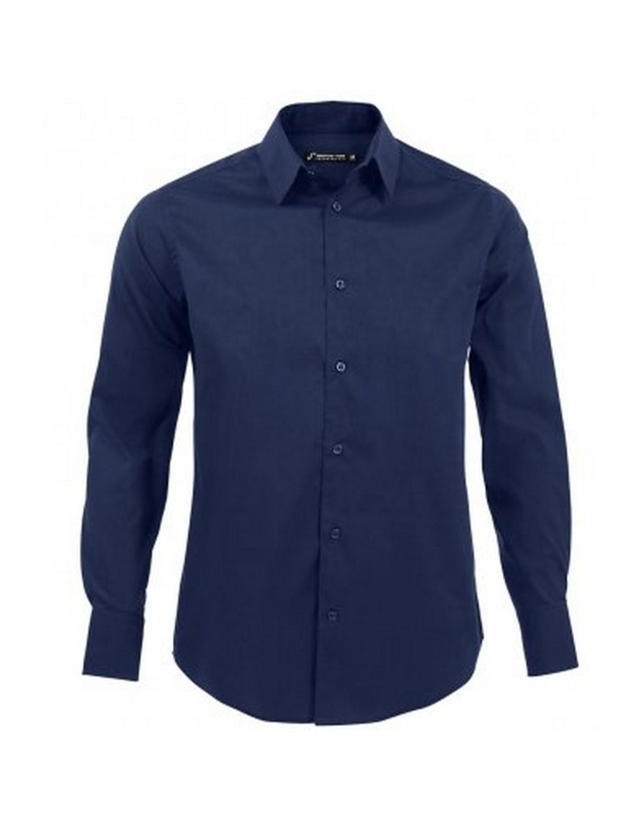 SOLS Mens Brighton Long Sleeve Fitted Work Shirt - Dark Blue