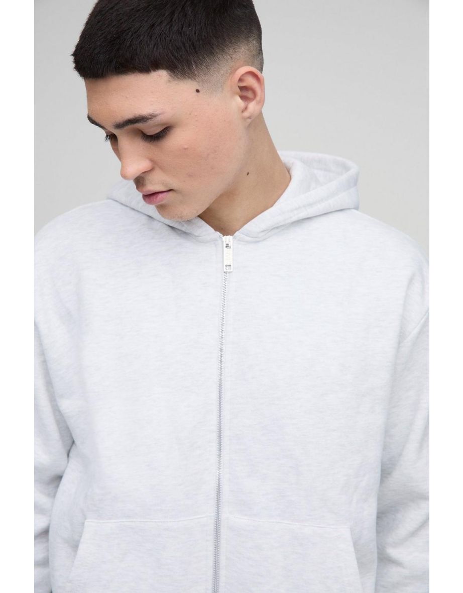 Oversized Boxy Zip Through Hoodie - grey marl - 2