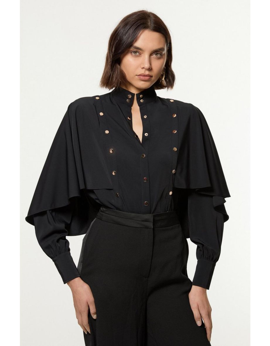 Studded Crepe Cape Sleeve Woven Blouse