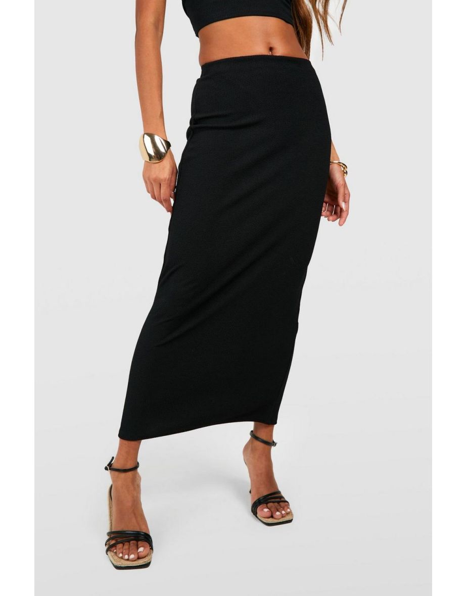 Ribbed Column Midaxi Skirt - black - 3
