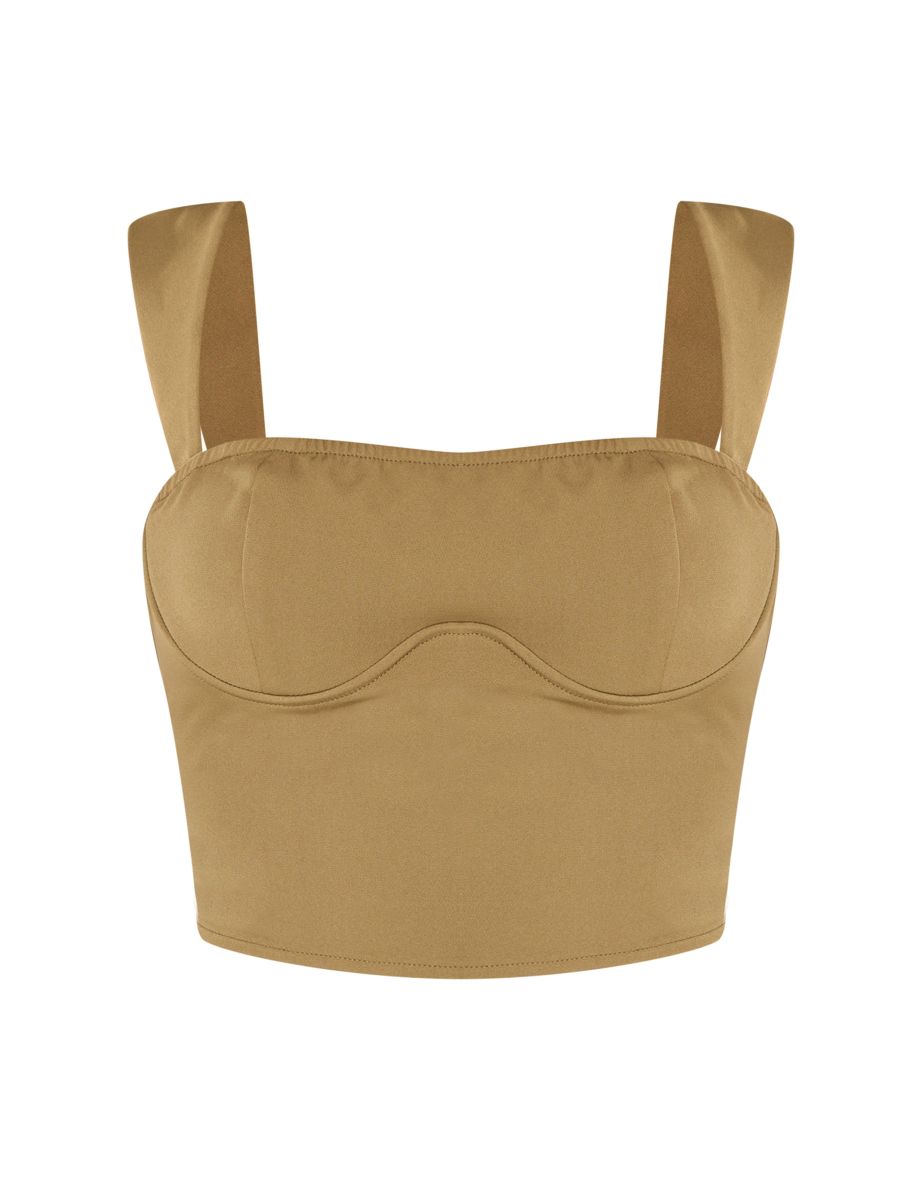 Olive Woven Underbust Seam Top - 4