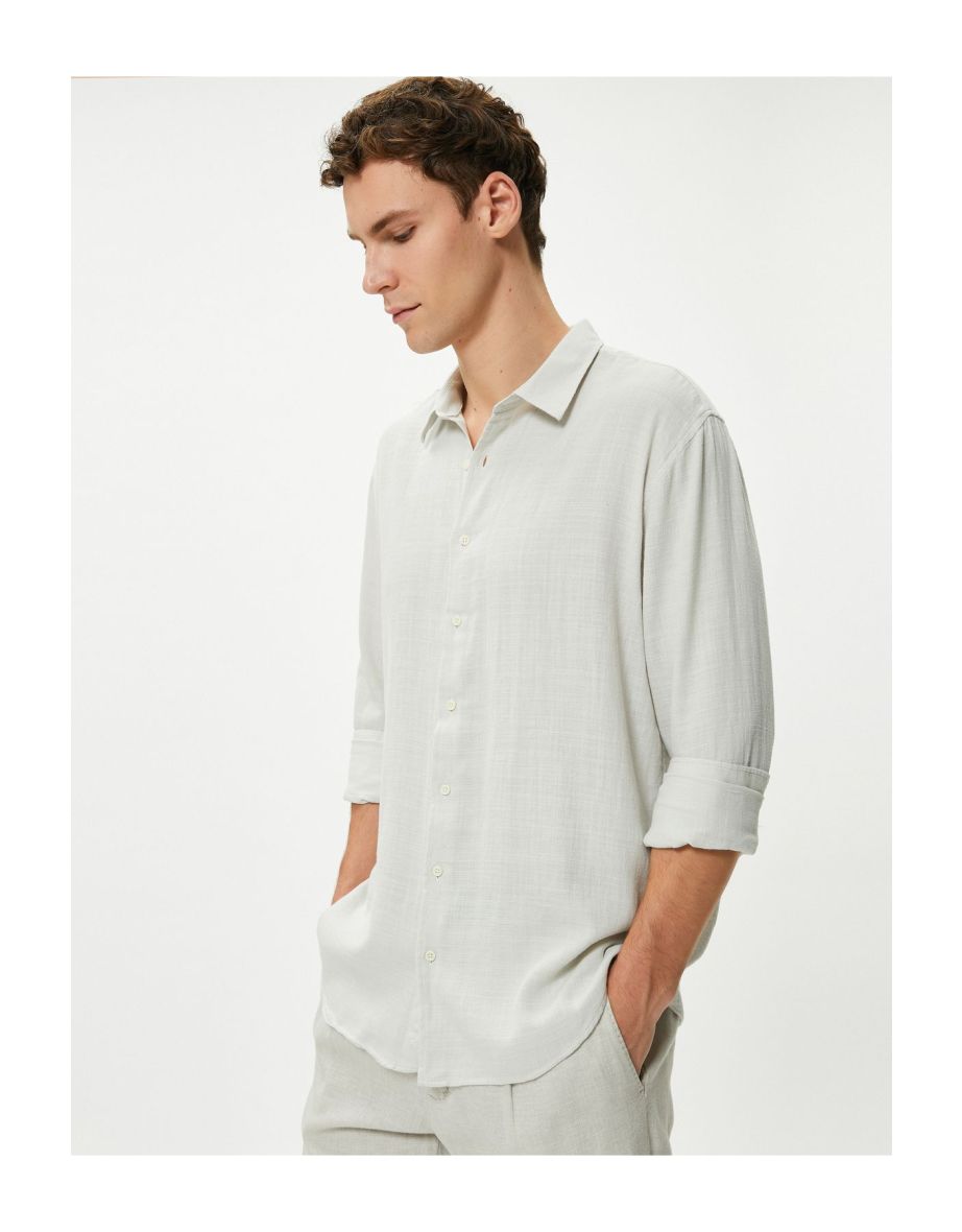 Italian Collar Shirt Long Sleeve Cotton Regular Fit