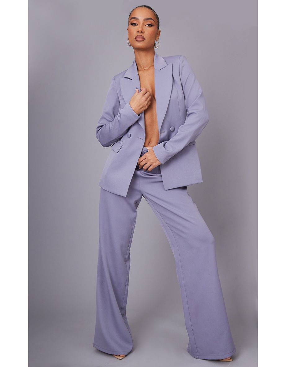 Grey Woven High Waisted Tailored Wide Leg Trousers