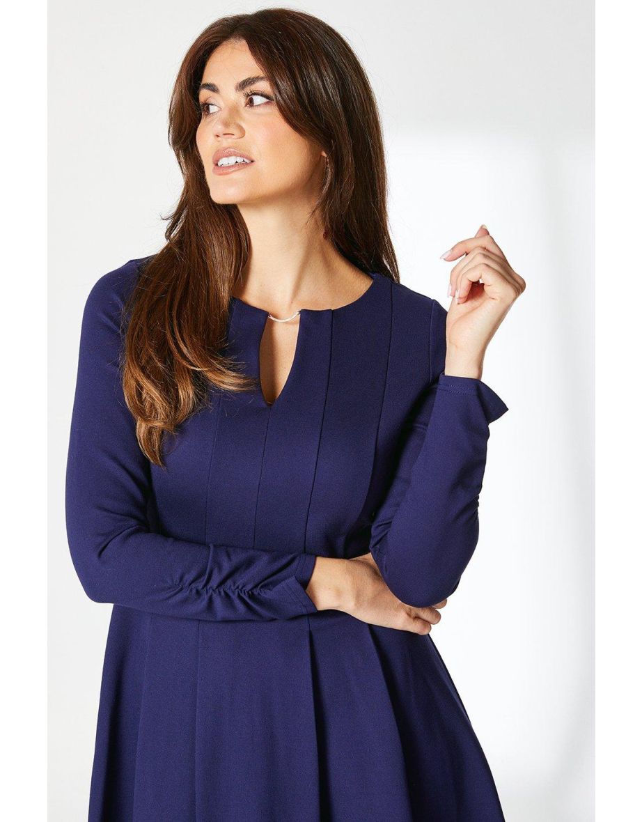 Principles by Debenhams Navy Pleated A-Line Midi Evening Dress with Long Sleeve - 3