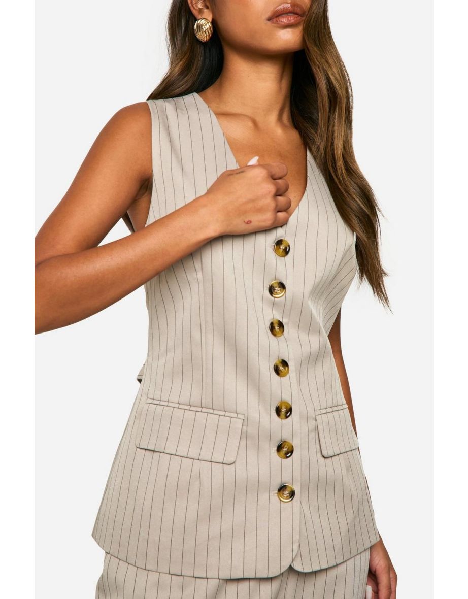 Tonal Pinstripe Longline Waistcoat - 3