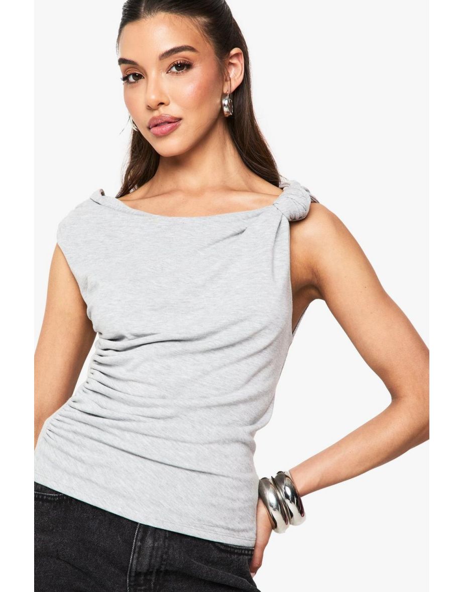 Marl Knot Shoulder Cap Sleeve Top - grey marl - 3