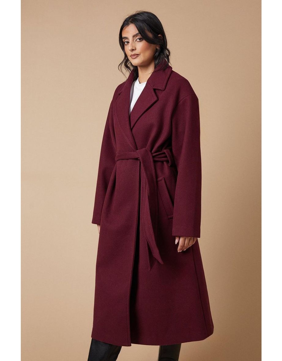 Shop Brushed Faux Wool Relaxed Belted Coat Oasis Online in Qatar VogaCloset