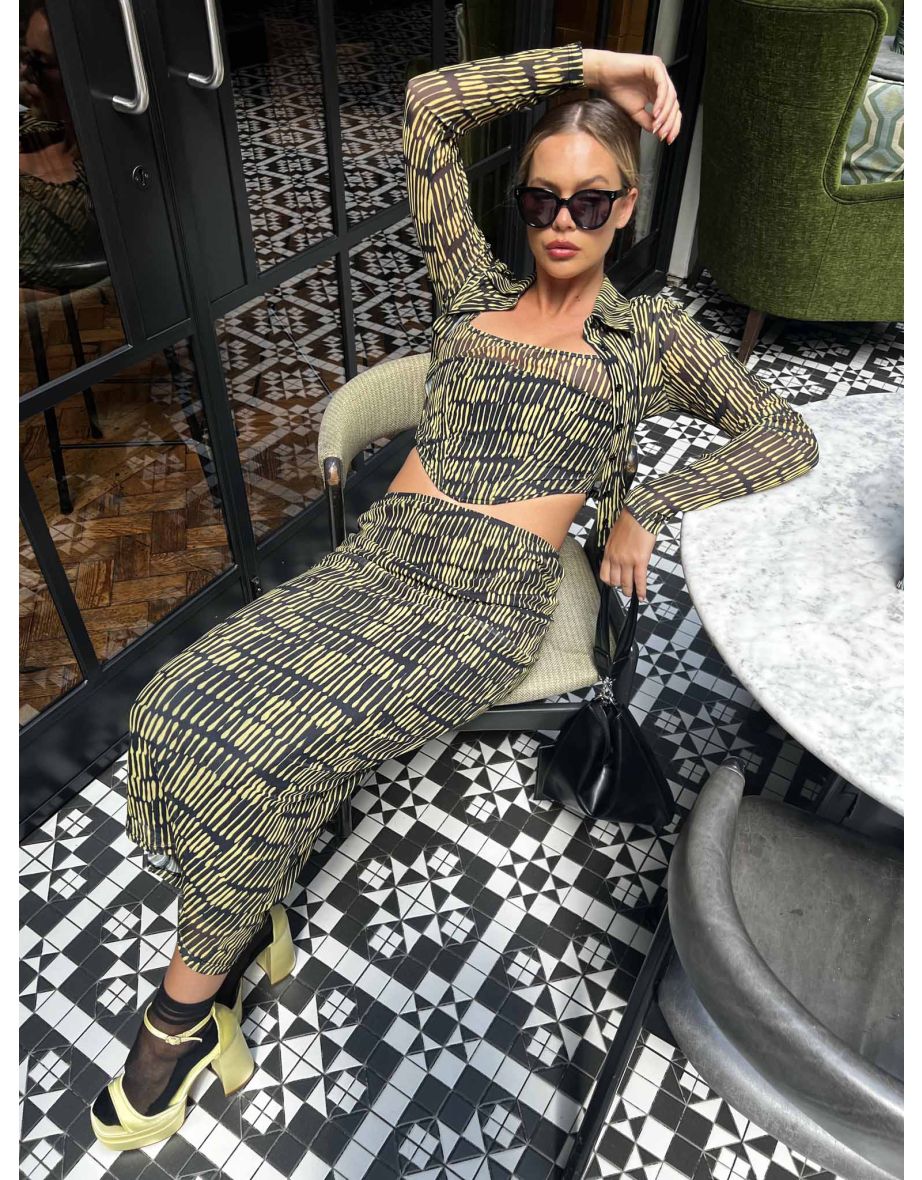 Glamorous Yellow Sketch Stripe Mesh Skinny Fit Shirt