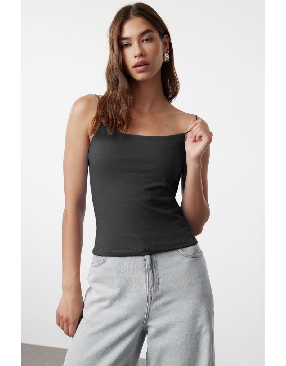 Anthracite Regular Stretch Knitted Undershirt with Straps