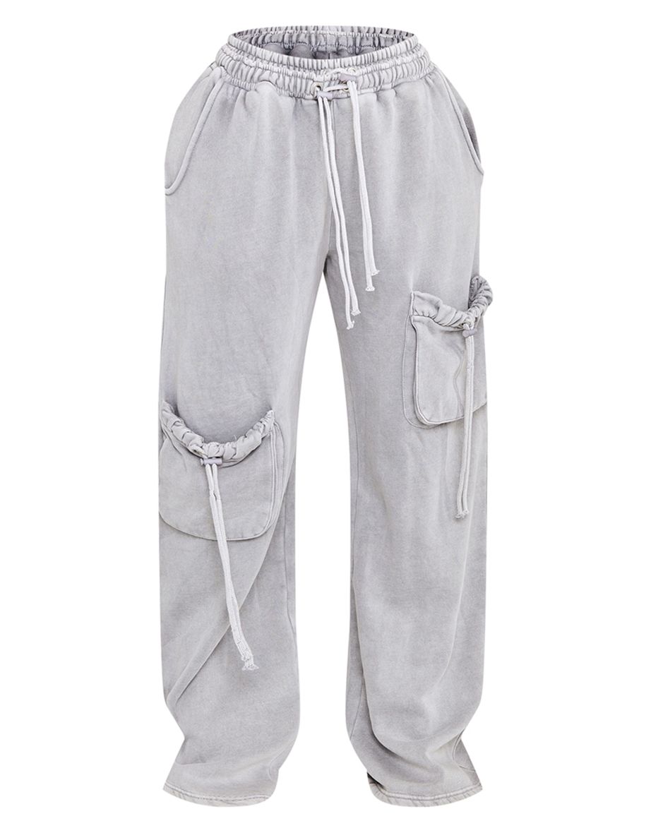 Shape Light Grey Washed Double Waistband Pocket Detail Wide Leg Joggers - 4