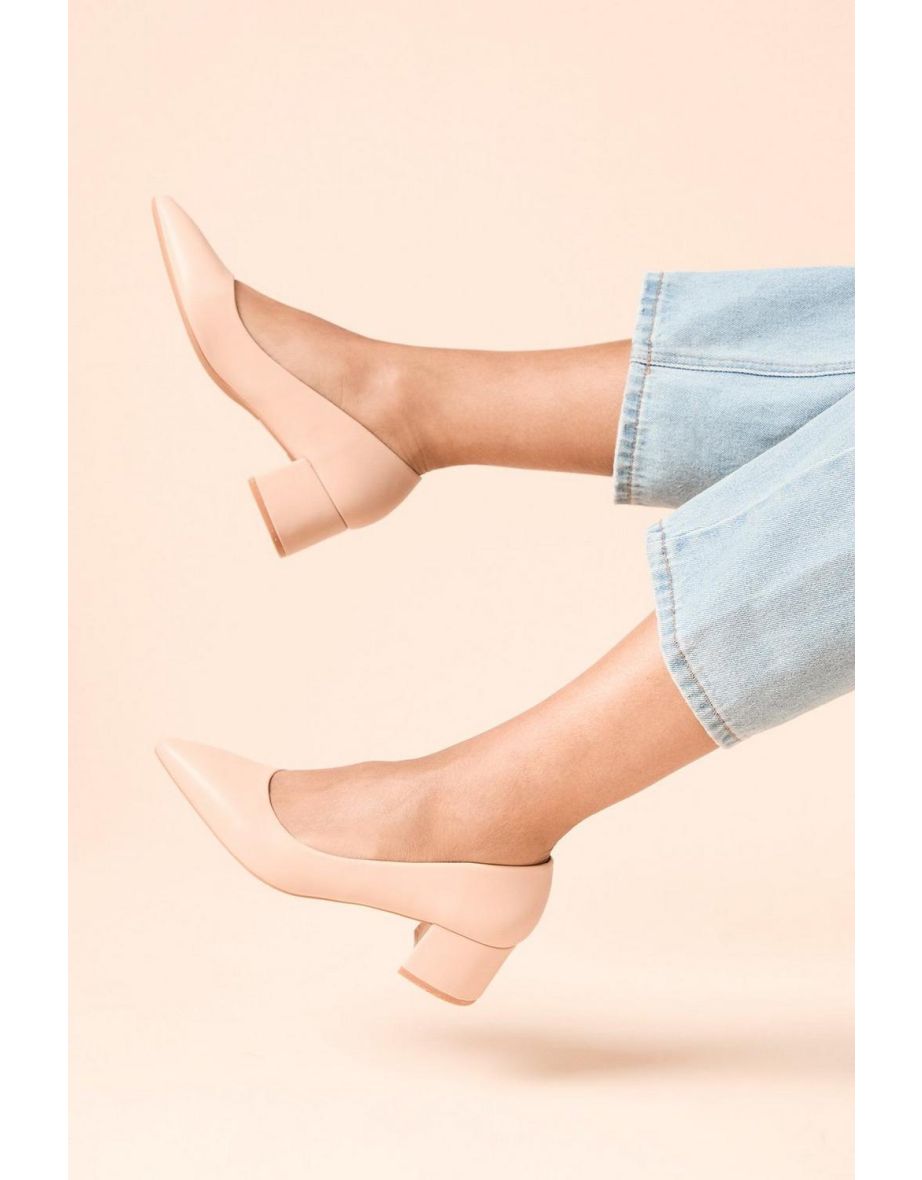 Belinda Faux Leather Pointed Medium Block Heel Court Shoes