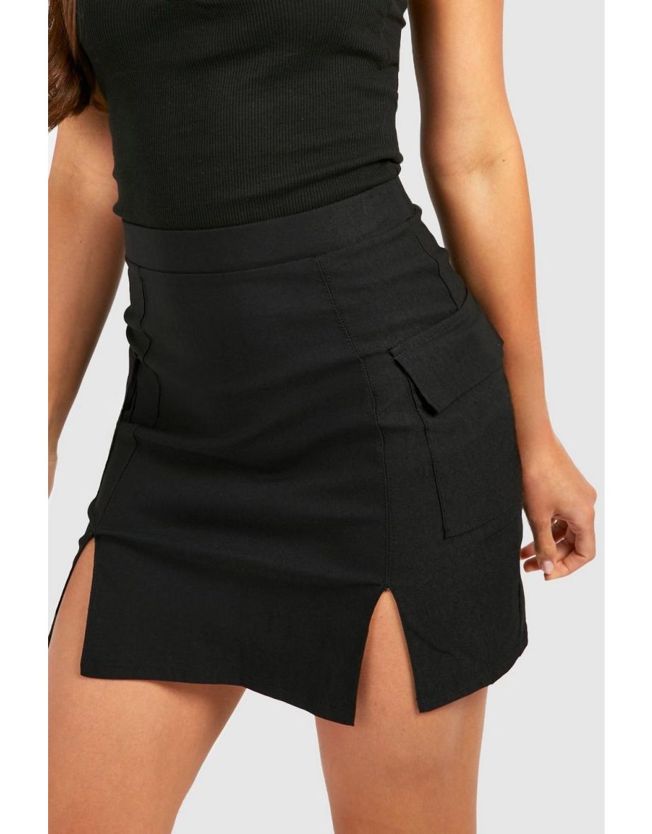 Tall Cargo Pocket Stretch Split Side Mini Skirt - black - 3
