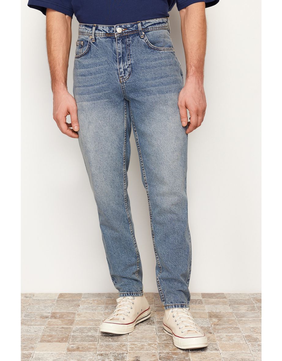 Men's Navy Blue Green Tint Relax Fit Jeans Denim Trousers - 7