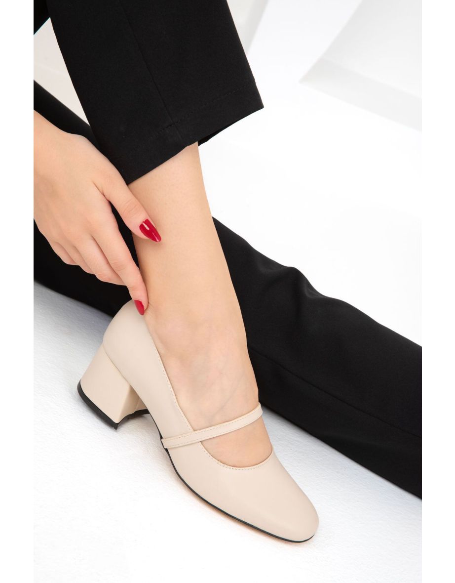 Beige Women's Classic High Heel Shoes - 4