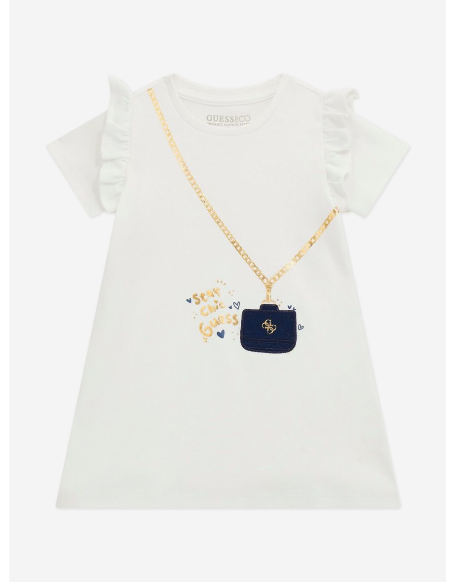 Girls Bag Print Dress in White