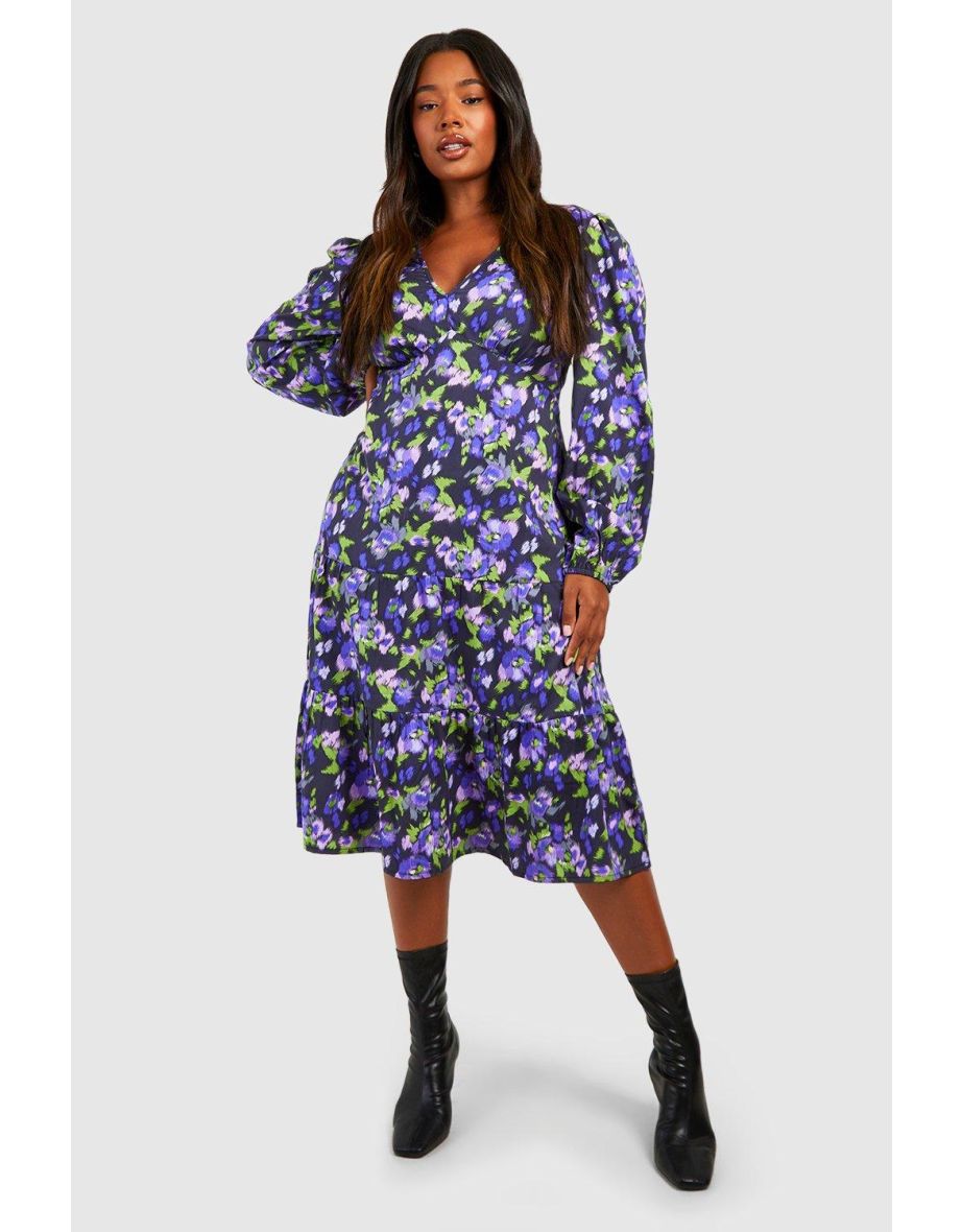 Purple floral dress plus size best sale