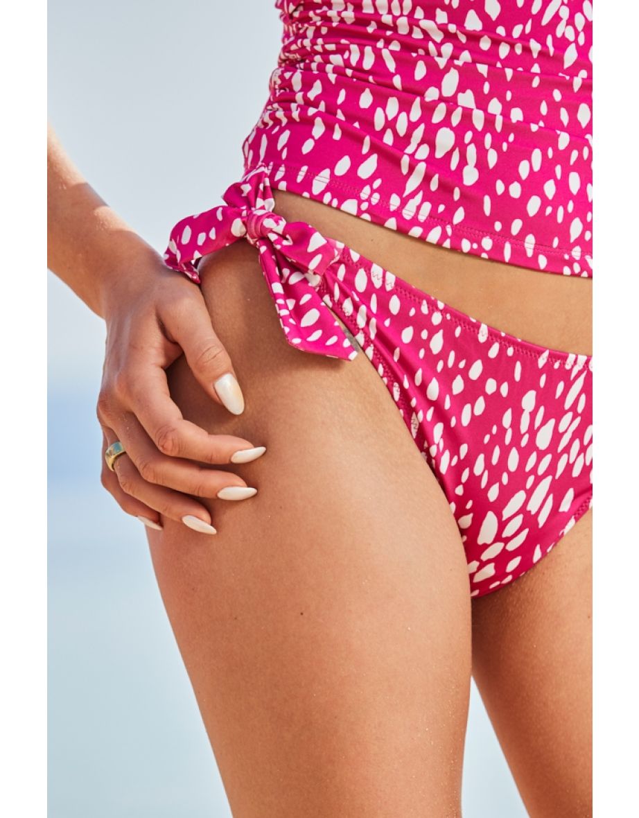 Pink Fleck Print Figure-Flattering Tie Side Bikini Bottoms - 4