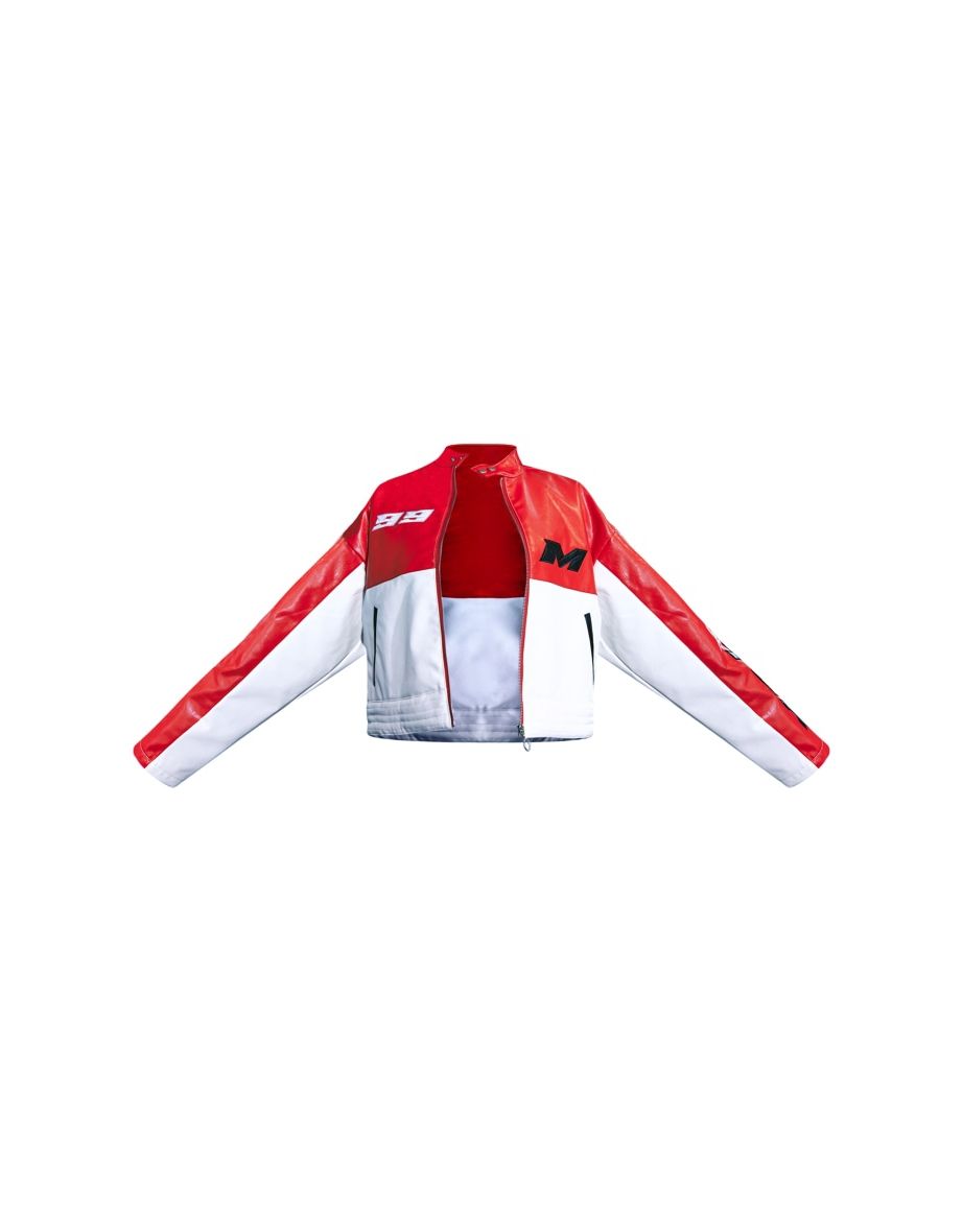 Red Contrast Panel Quilted Detail Faux Leather Motocross Jacket - 4