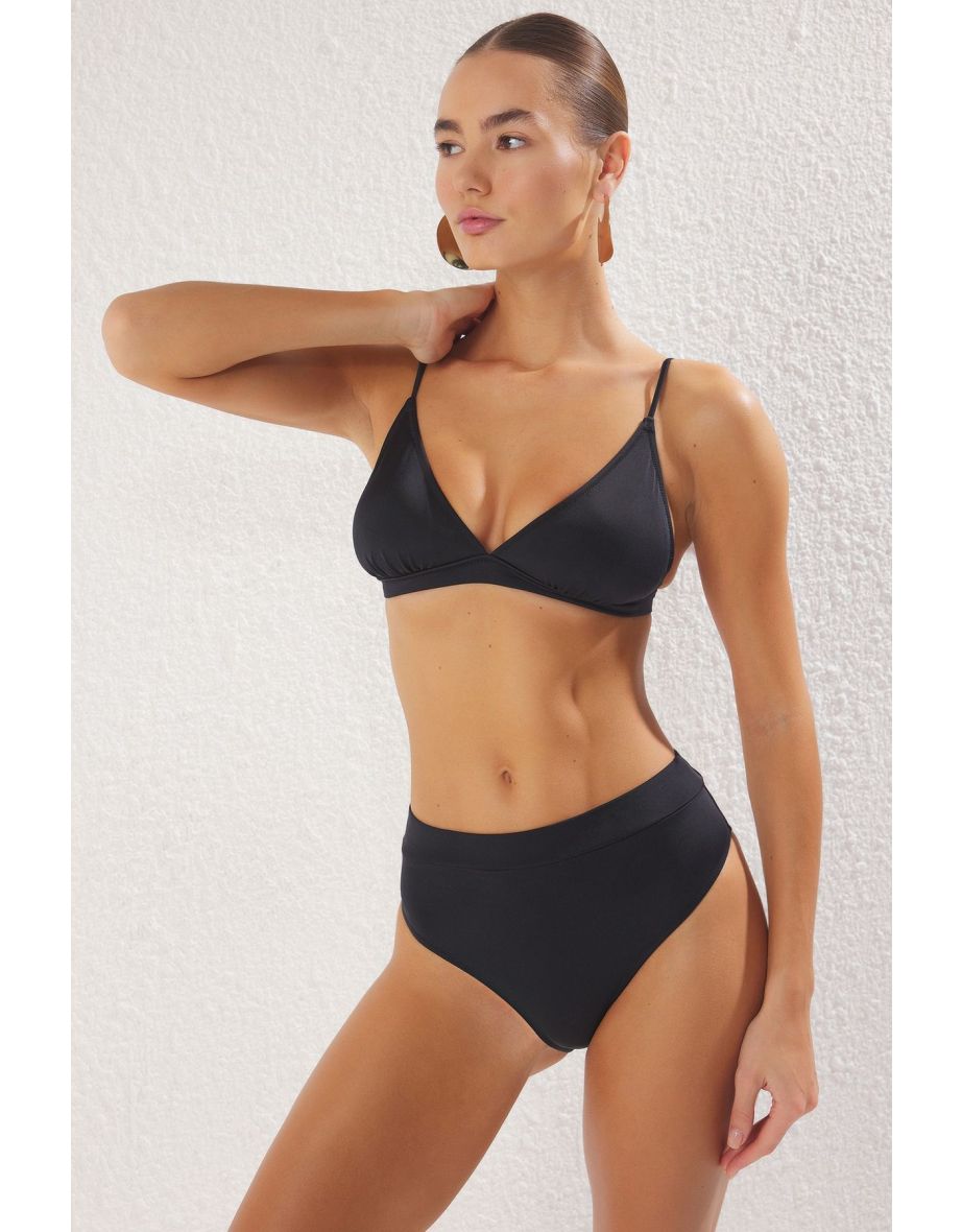 Black Triangle High Waist High Leg Hipster Bikini Set