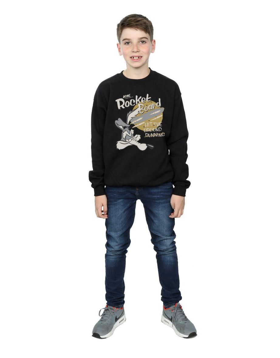 Looney Tunes Boys Wile E Coyote Rocket Board Sweatshirt - Black - 3