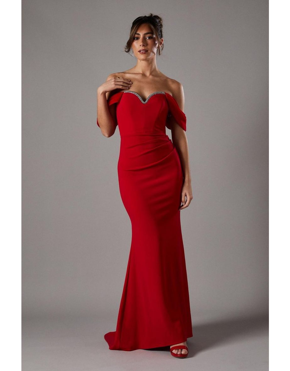 Bardot Maxi Dress With Diamante Trim