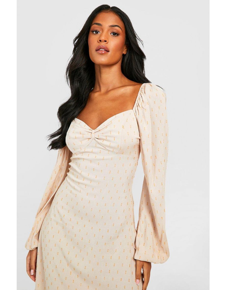 Tall Metal Detail Peasant Sleeve Midi Dress - stone - 3