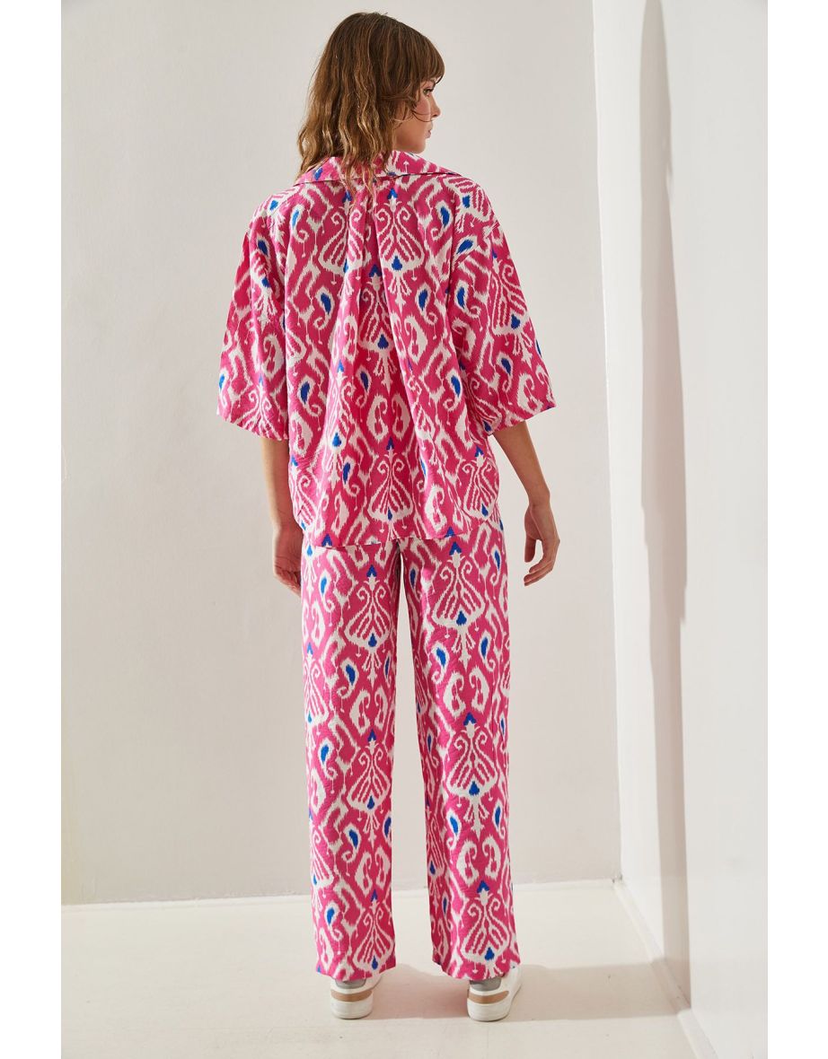 Women's Patterned Modal Printed Palazzo Trousers Bottom-Top Set - 6