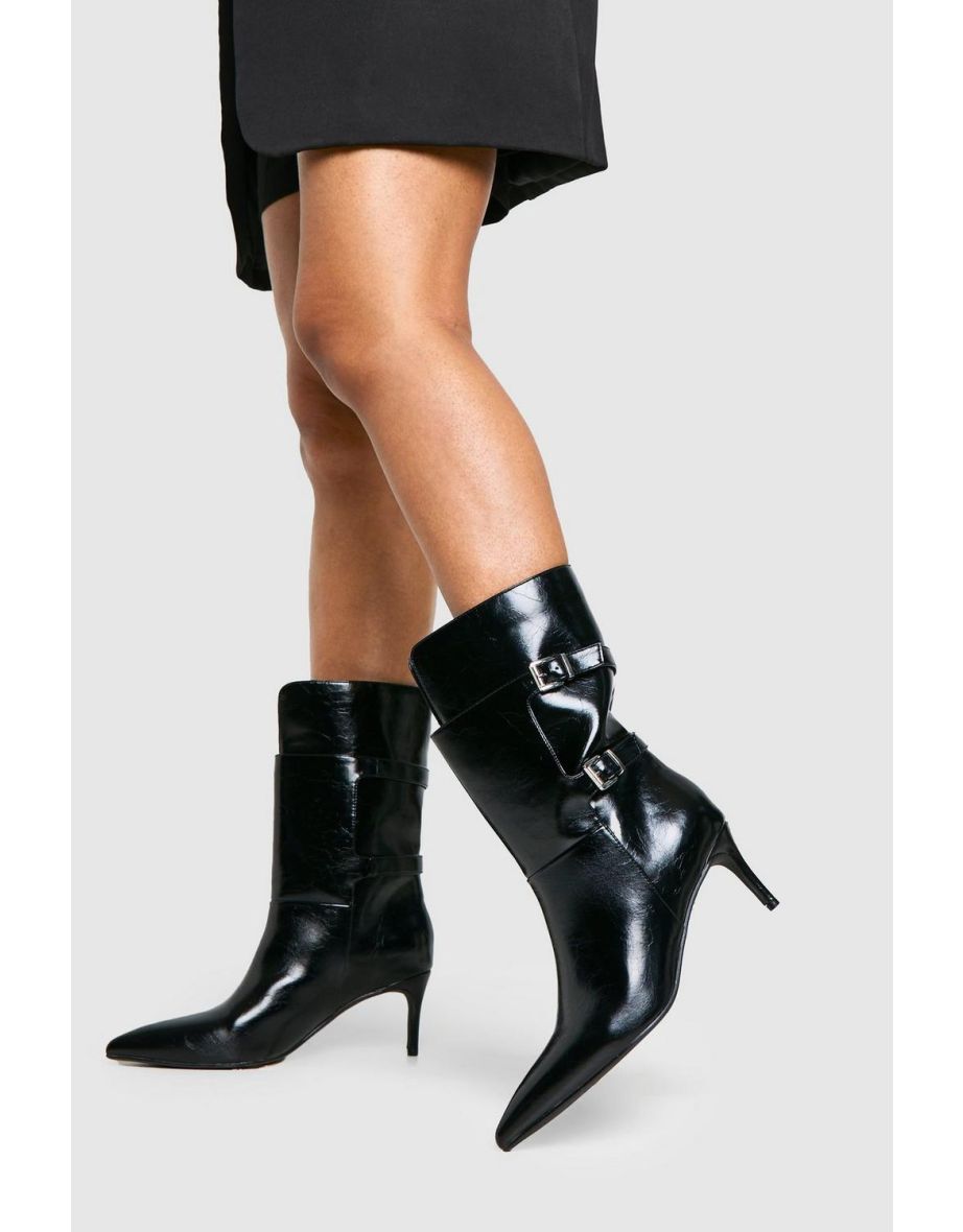 Buckle Detail Stiletto Calf High Boots
