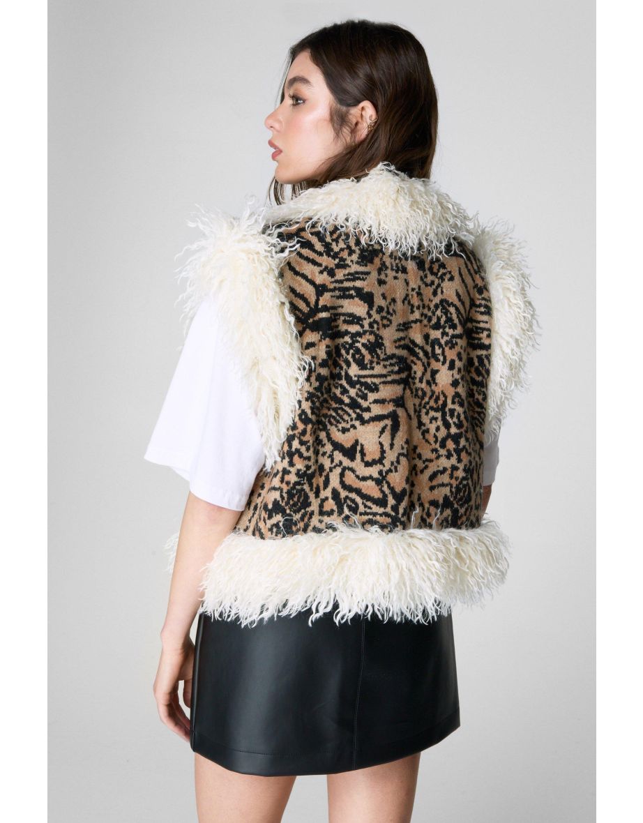 Shearling Trim Animal Gilet - 3
