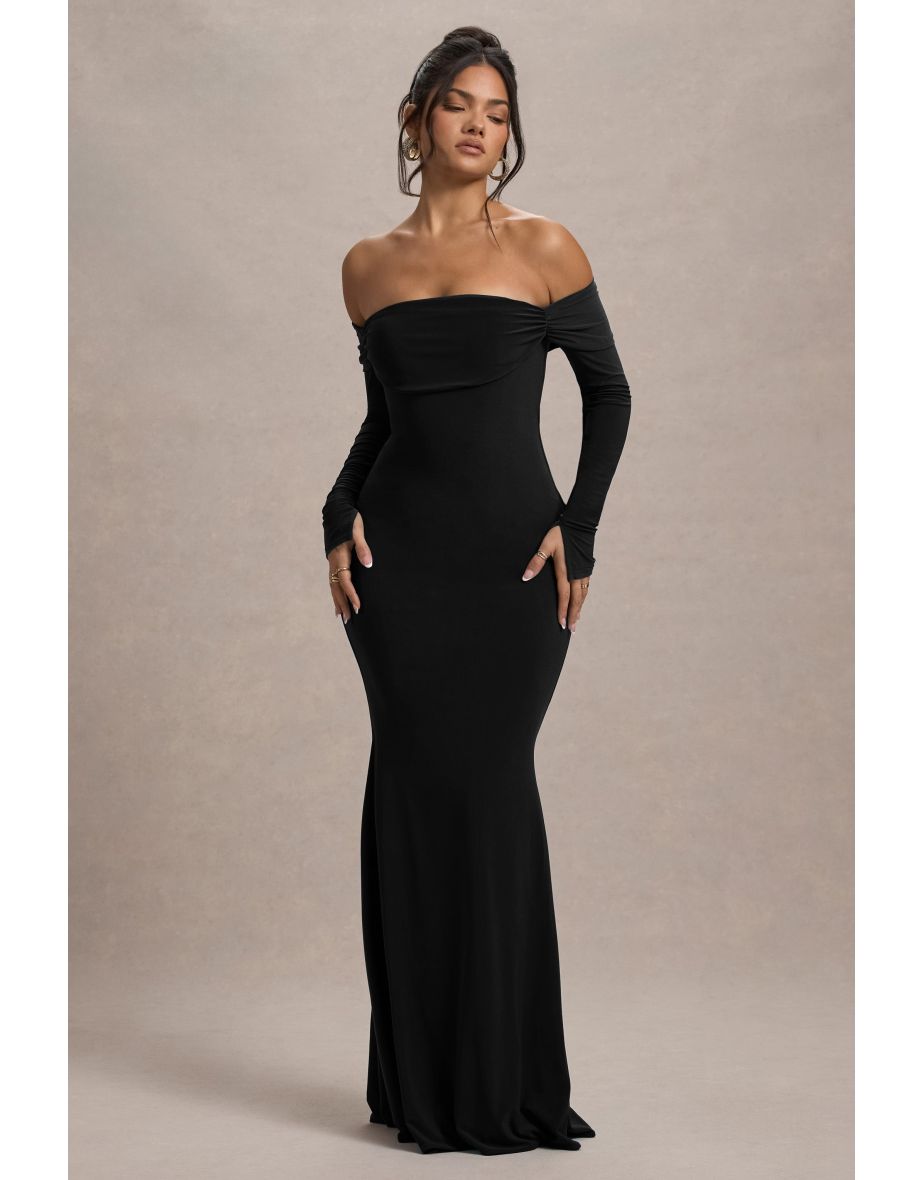 Shop Amaia Black Bardot Long Sleeve Maxi Dress Online in Bahrain VogaCloset